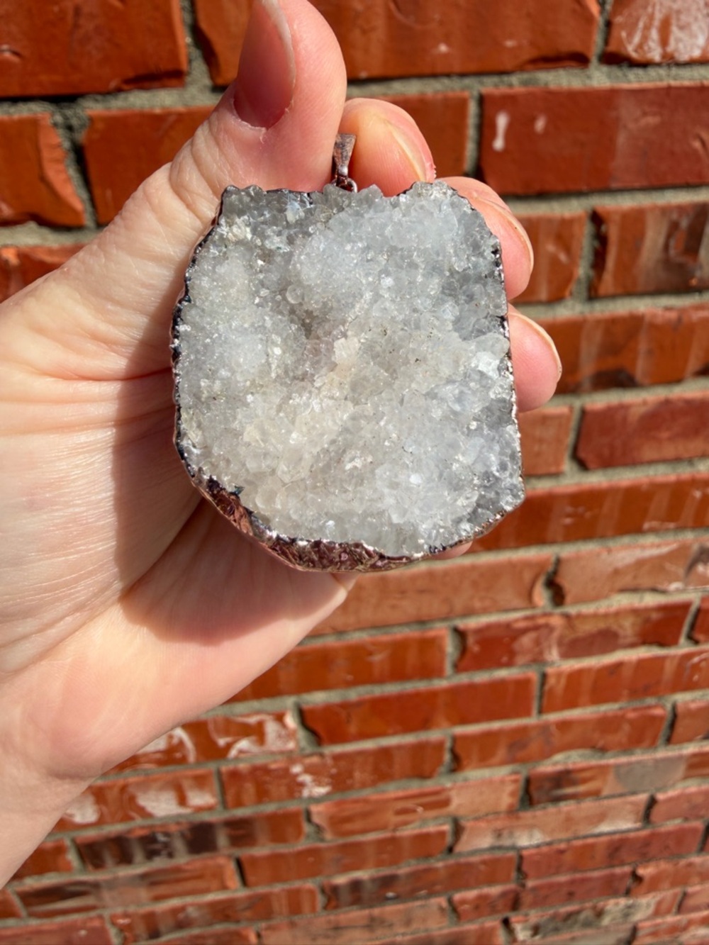 White Crystal Druzy Pendant - Natural Geode Slice Amethyst #4